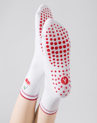 Image of Yawlsow Pilates Grip Socks for Women Yoga Grippy Socks Cute Barre Non Skid Athletic Crew Sticky Sock Workout Hospital