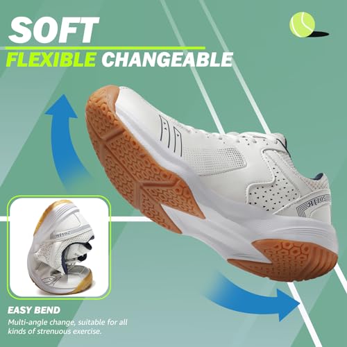 ASHION Pickleball Shoes for Men Tennis Racquetball Squash Shoes Sneakers for All Court Badminton Athletic Shoes White Blue Size 40 - Thumbnail 4