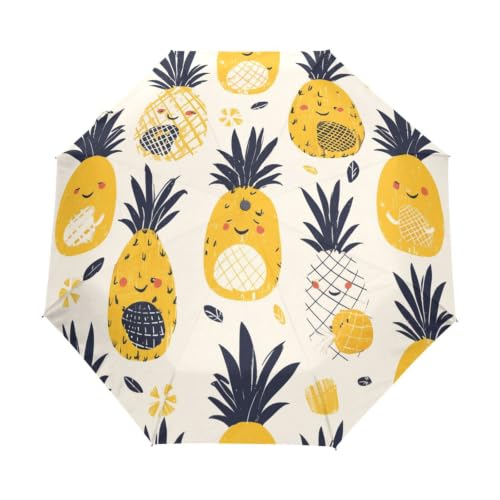 Parapluie pliant automatique ananas de dessin animé avec protection UV pour voyage enfants
