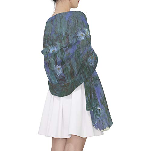 Fashion Scarf for Women Water Lilies By Claude Monet Oil Paintings Flowers Evening Shawl Wrap Scarf for Wedding Party Dress4
