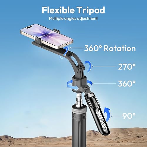Image of CIRYCASE Phone Tripod, Flexible Tabletop & Travel Tripods with Wireless Remote, 360 Rotating Portable (Selfie Tripod Handle Grip with Light)