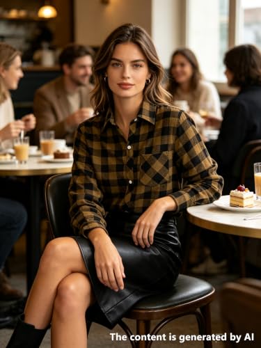 Image of SANGTREE Women and Girls Long Sleeve Flannel Casual Button Down Plaid Shirt