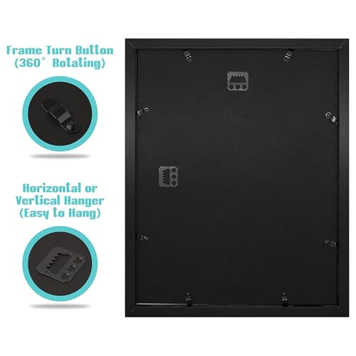 Image of Frametory, 11x14 Picture Frame - Display 8x10 Photo with Mat - Wide Molding - Preinstalled Wall Mounting Hardware (Black, 8-Pack)
