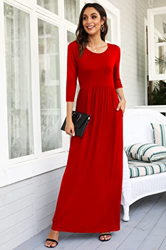 Image of WNEEDU Women's 3 /4 Sleeve Casual Loose Long Maxi Dresses with Pocket