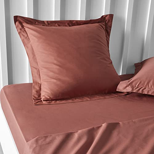 TODAY Essential – Juego de 2 Fundas de Almohada de 63 x 63 cm, 100% algodón Liso, Terracota