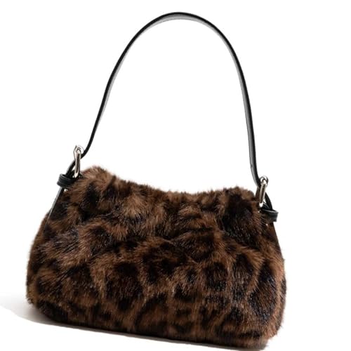 Sac à main léopard tendance et pratique avec poignée pelucheuse