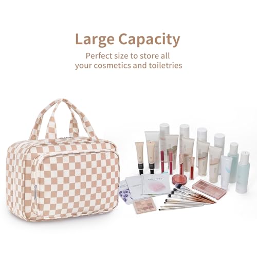 Image of Narwey Large Hanging Toiletry Bag Travel Makeup Bag Cosmetic Organizer for Women and Girls, Z-Light Checkerboard, Large