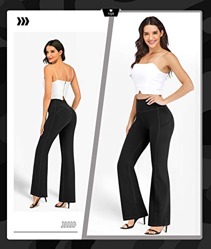 Iuga Bootcut Yoga Pants For Women With Pockets High Waisted Workout Pants Tummy Control Bootleg Work Pants For Women Black #TOP4