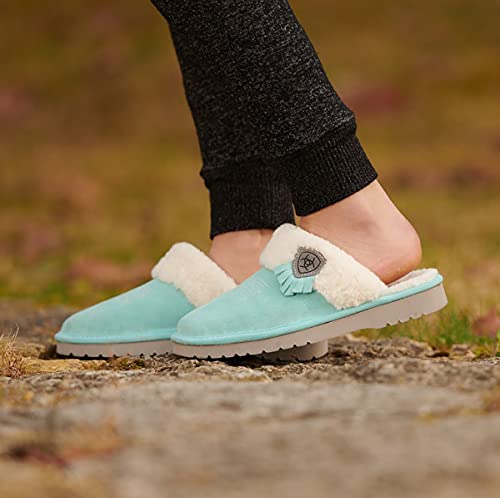 Image of ARIAT Women's Jackie Square Toe Warm Soft Genuine Suede Leather Indoor Outdoor Slippers with Plush Collar