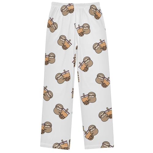 Boy's Pants Sloth Loves Bubble Tea Cute Jogger Pants Elastic Waist Long Bottoms Trousers with Pockets 6-14 Years