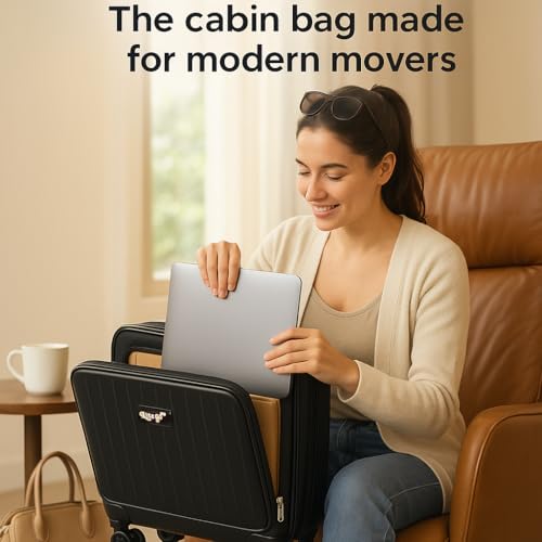 Image of Lite Go Cabin Overnighter Trolley Bag Small Size Polycarbonate 18inch 45cms with 16inch Laptop Compartment Suitcase for Flight Travel Suitable for Men, Women,Boys and Girls (Black)