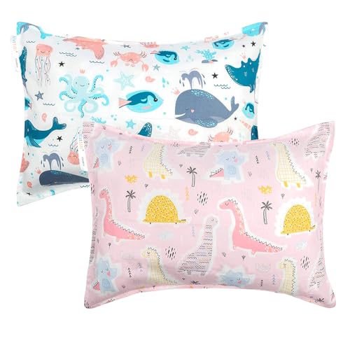 Image of ALVABABY Toddler Pillowcases Organic Cotton Fit 13 inchx 18 inch or 12 inchx16 inch Kids Pillow Cover Envelope for Girl Boy Travel 2 Pack(Pillowcase Only)