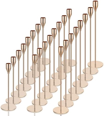 Pink Gold Candle Holders Set of 24 for Taper Candles, Metal Decorative Candlestick Holders, Candle Holder Taper Candle Holders for Home Decor, Wedding, Dinning, Party, Anniversary(Pink Gold)