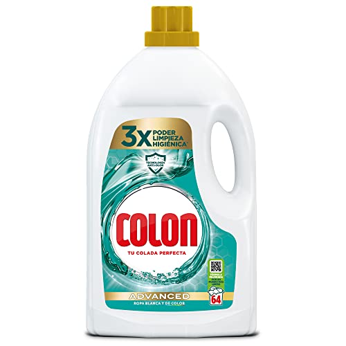 Colon Advanced Higiene - Detergente para Lavadora con activos higiénicos y elimina olores, adecuado para Ropa Blanca y de Color, formato Gel - 64 dosis, 3.2 l (Paquete de 1)