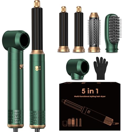Image of Blow Dryer Brush Set 5 in 1, Hot Air Styler Negative Ionic Low-Temp Hair Care Air Curling Wrap, Round Brush Dryer & Curling Iron for Dry Volumize Straight Curl, 100-120V