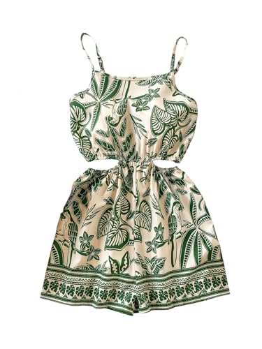 SweatyRocks Girl's Cut Out Summer Boho Romper Sleeveless Spaghetti Strap Shorts Jumpsuit Multicolor 8Y