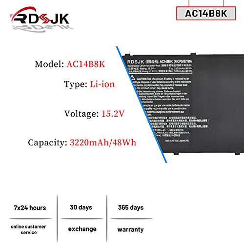 Ac14B8K Ac14B3K Laptop Battery For Acer Aspire R3-131T R5-471T R5-571T R7-371T Chromebook Cb3-111 Cb3-511 Cb3-531 Cb5-571 Swift 3 Sf314-51 Sf314-52 Nitro 5 An515-51 An515-52 An515-53 Series 15.2V 48Wh #TOP1