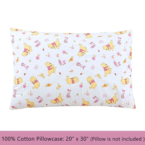 Image of Cozy Line Home Fashions Piglet & Pooh Floral Garden 3 Piece Pink Cotton Toddler Sheet Set