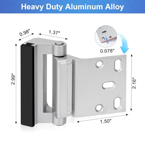 EOEDEPAZ Home Security Door Lock for Kids, Childproof Door Reinforcement Latch with 3\" for Inward Swing Doors, Upgraded Night Lock for Front Door Defense, Includes Phillips Drill Bit - Frosted Silver