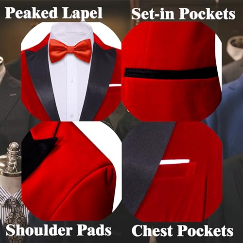 Image of Barry.Wang Velvet Mens Blazer Mardi Gras Sport Coat Brooch Regular Fit Tuxedo Peaked Lapel Suit Jacket Carnival Parade