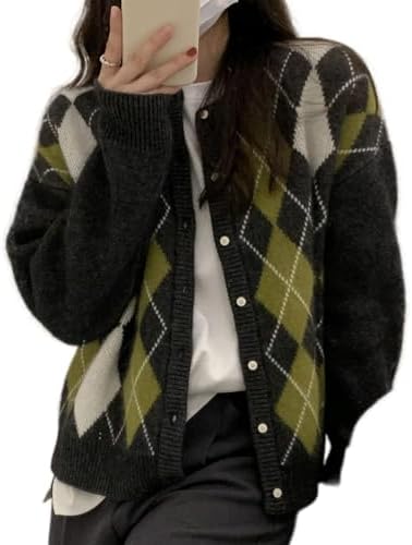 Trendy Fall Sweater for Women 2025 Grunge Argyle Plaid Preppy Y2K...