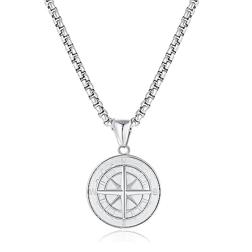 L.Karden Halskette Edelstahl Kette Herren mit Kompass Anhänger für Männer Plattierten Schmuck Geburtstag Jahrestag Geschenke 55cm