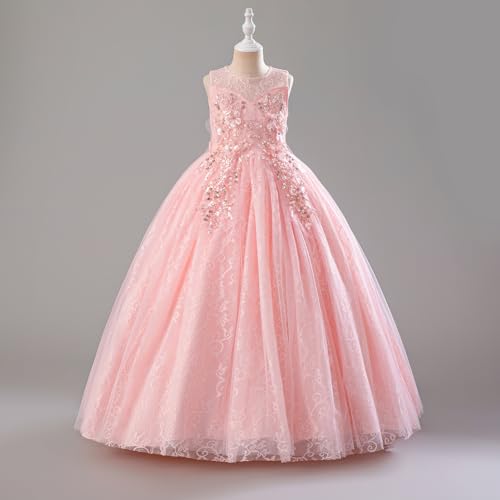 IDOPIP Sequin Flower Girl Lace Dress for Kids Wedding Pageant Party Formal Long Gown Princess First Communion Tulle Dresses2