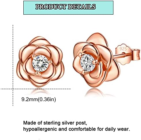 Sterling Silver Stud Earrings for women, Silver Flower Cubic Zirconia Hypoallergenic Helix Cartilage Earrings Jewelry Gifts for Girls (Silver, Gold, Rose Gold)