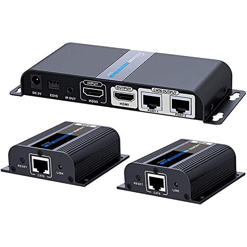 MYPIN HDMI Extender 1080P@60HZ 1x2 Splitter Device Over CAT6/6A/7/8 Cable, Transmission up to 40m/131ft with Loop-Out Local Display,Support IR Remote Control,EDID Function