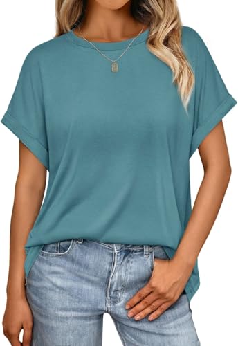 TrendiMax Damen T-Shirt Rundhals Kurzarm Sommer Tee Shirts Loose Fit Casual...
