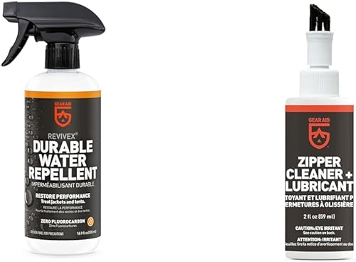 GEAR AID Revivex - Spray repelente al agua duradero (DWR) para impermeabilización, limpiador de cremallera y lubricante con kit de reparación de