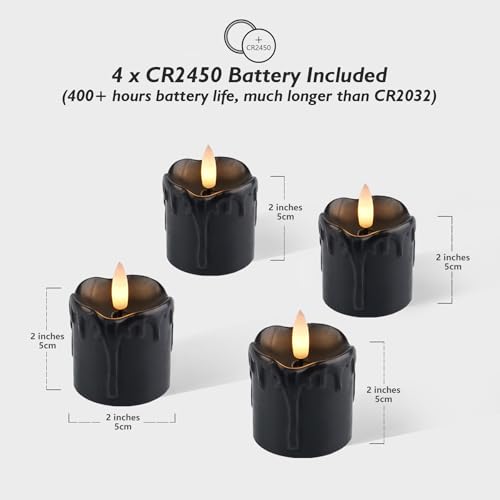 Image of Rhytsing 2'' Black Flameless Votive Candles Real Wax Dripping Design, LED Faux Battery Operated Tealight Candles with Timer for Halloween - Set of 4