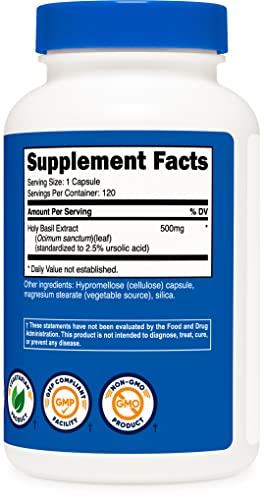 Nutricost Holy Basil Capsules 500Mg, 120 Vegetarian Capsules - Gluten Free, Non-Gmo #TOP4