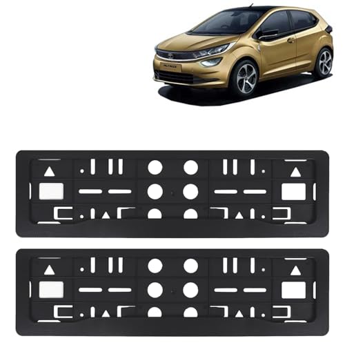 Image of KINGSWAY Altroz Car Number Plate Frames for All 2020 Onwards Models of Tata Car Registration Plate Holders, Black Licence Plate Covers (Front and Rear), Universal Size 51.5 x 14.5 cm