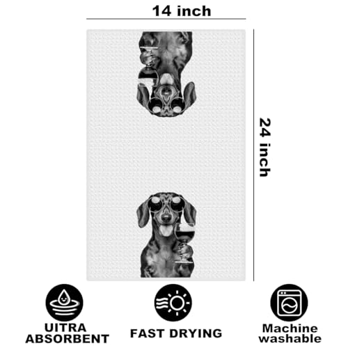 Image of Dachshund Wine Kitchen Towels with Wine Bottle Stopper 24x14 Inch, Dachshund Gifts Reusable Dish Towels for Kitchen Bars Decor, Wines Gift Weiner Dog Gifts for Women Men Christmas Birthday Gift