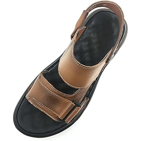 ZLUXURQ Mens leather sandals summer outdoor sports hiking beach leisure slippers Cover