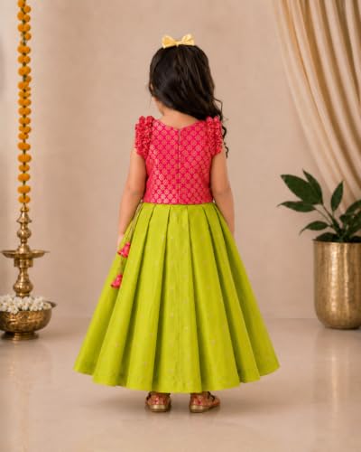 Image of Stanwells Kids Maroon & Yellow Combo Baby Girls Silk Lehenga Choli | Traditional Party Perfect & Festive Dress | Ethnic Outfit for Your Little Princess (6 Months-7 Years)