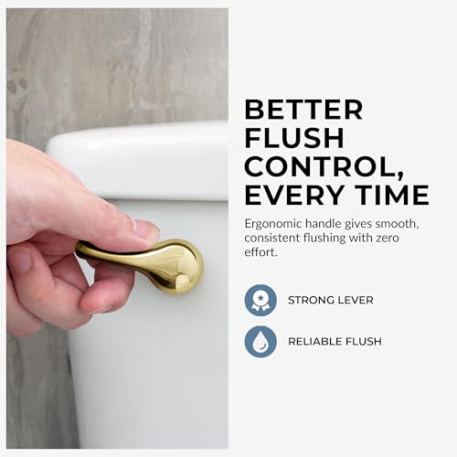 Image of Qualihome Polished Brass Finish Front Mount Toilet Handle Replacement Kit, Universal Toilet Tank Flush Lever Fits Most Standard Front-Mount Toilet Tanks