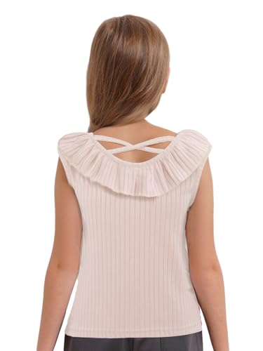 TiaoBug Kids Girls Fashion Cross Back Vest Sleeveless Ruffle Ribbed Tank Top for Vacation Beach Picnic Weekend2