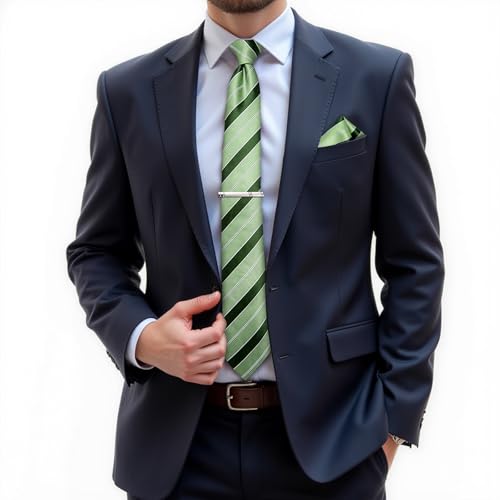 Image of DiBanGu Mens Tie Silk Plaid Striped Necktie and Pocket Square Cufflinks Tie Clip Set with Gift Box Formal Wedding Party