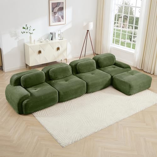 Image of Corduroy Modular Sectional Sofa, Oversized Cloud Couches for Living Room