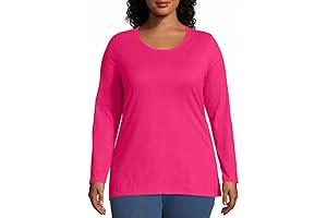 Women's Pink Plus Size Long Sleeve Cotton Tee