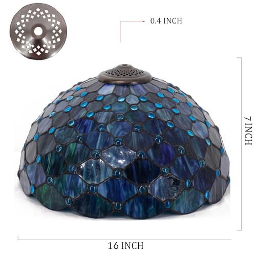 Image of 16 Inch Tiffany Stained Glass Lamp Shade Replacement Only(Blue Beads) | Fit For Table Lamps FLoor Lamp Ceiling Fixture Pendant Hanging Light Home Office Decoration