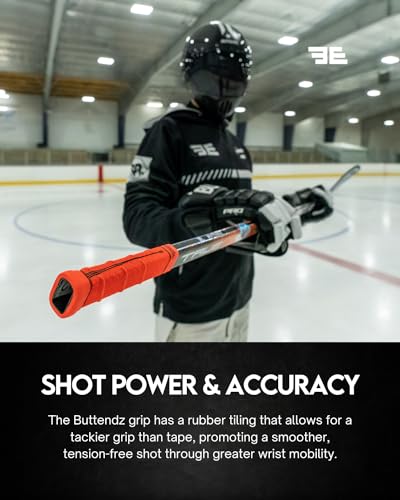 Buttendz Flux Z Hockey Stick Replacement Grip - Reusable Design, Large Knob Player Grip to Maximize Power, Accuracy and Stick Control, Fits All Stick Sizes (Black/Fire Drip)