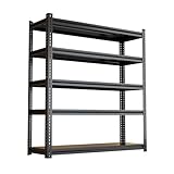 Generisch Schwerlastregal Gesamtlast 500 kg 5 -Böden Verzinkt robuste Steckregal, 180x120x40 cm, Lagerregal, Kellerregal, Garagenregal, Werkstattregal,Schwarz,47.2x16x71''