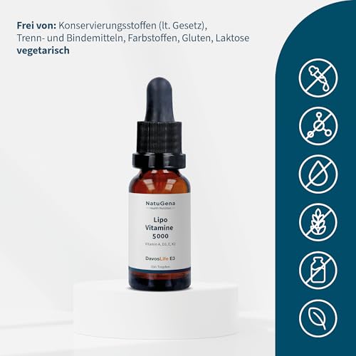 NatuGena Lipo Vitamine 5000, Vitamin D3, E, K, A, trägt zu einer normalen Funktion des Immunsystems bei, 20 ml / 700 Tropfen (Familienpackung)