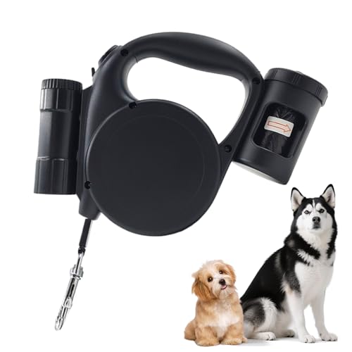 Correa luminosa para perro, 5 m, accesorio para perro, automático telescópico, con portabolsas de excreción, correa de correr para correr, senderismo, viajes, playa, correr y diario