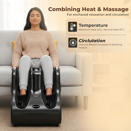 Image of Durafit91 Electric Leg Massager For Pain Relief | Foot and Calf Massager | 4 types of Foot Massage Shiatsu, Rolling, Deep Kneading, Heat with Vibration|Powerful BLDC Motor Without Noise (Foot & Calf Massager Black)