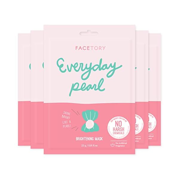 FACETORY Everyday Pearl Radiance Boosting Mask With No Harsh Chemicals - Soft, Form-Fitting Face Mask, For All Skin Types - Strengthening, Balancing, and Illuminating (Pack of 5)
