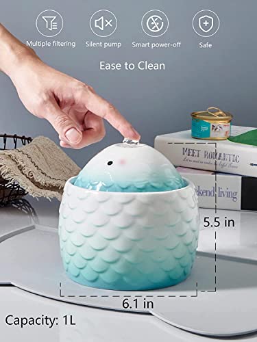 Fuente de agua automática para gatos de porcelana 1L verde miniatura 4